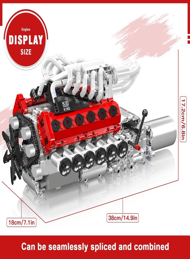 Mould King V12 Engine Model Kit for Adults, 1366 Pcs Engine Kits That Runs, DIY Mechanical Building Set for 14+, 10210 STEM Educational Toy Car Motor - Image 5